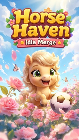 Title screen with pony, soccer ball, and flower field